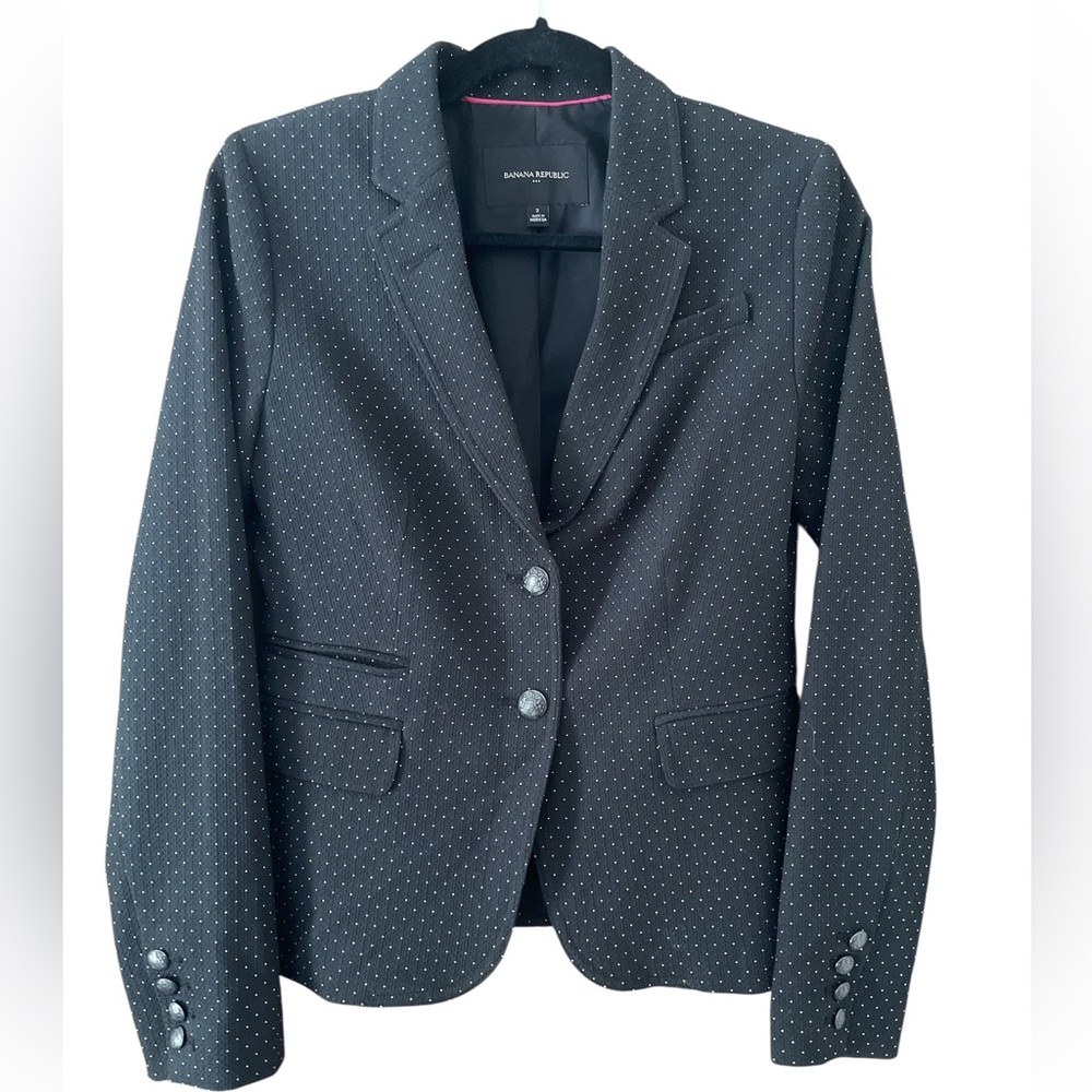 BANANA REPUBLIC Black Polka Dot Women's Slim Blazer fully lined, size 2